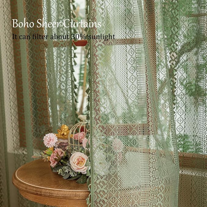 Sutuo Home Boho Sheer Curtains 63 Inch Length - Image 3