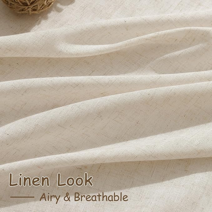 Cream Beige Linen Curtains for Living Room 98 Inches Long Light Filtering Semi - Image 4