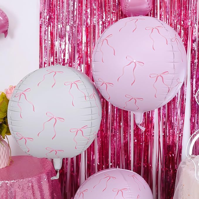 6Pcs Bow Print Round Foil Balloons, - Image 3
