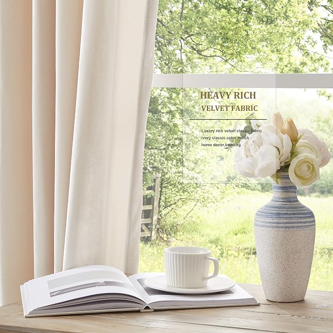 Luxury Cream Ivory Velvet Curtain Drapes - Image 4