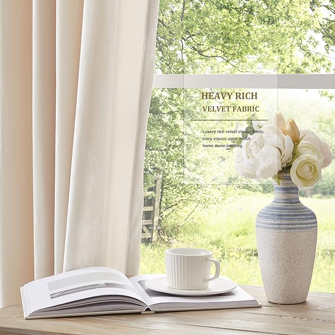 Luxury Cream Ivory Velvet Curtain Drapes - Image 5