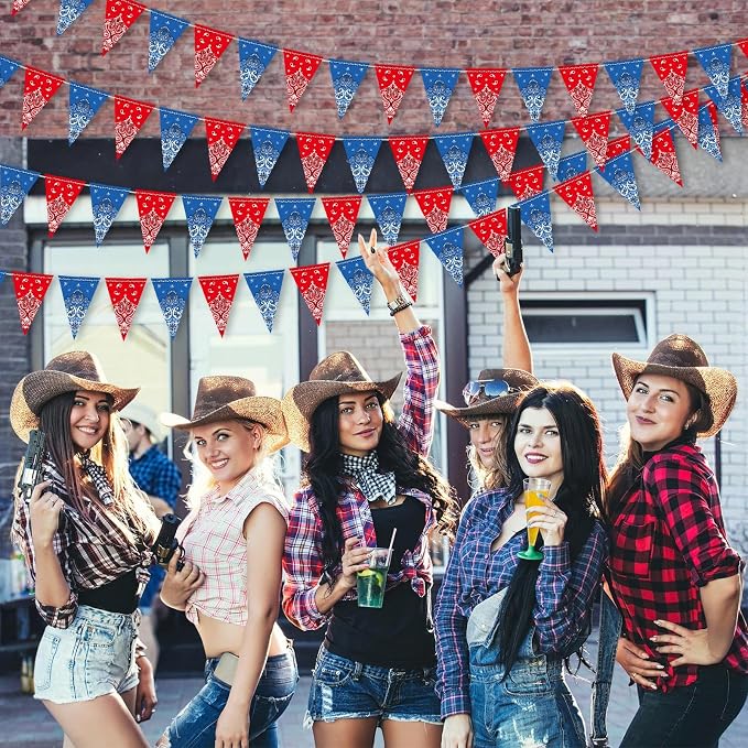 Boao 5 Pack Western Cowboy Party Decorations Bandana Pennant Banner Wild West - Image 6