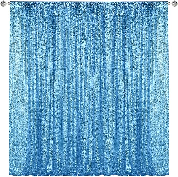 Sugargirl Blue Sequin Backdrop Curtain 8FTx8FT Glitter Blue Background Drapes by Sugargirl