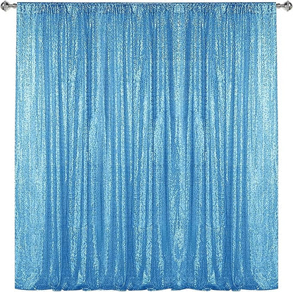 Sugargirl Blue Sequin Backdrop Curtain 8FTx8FT Glitter Blue Background Drapes by Sugargirl