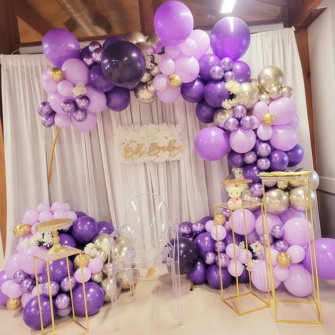 Purple and Gold Balloons, 12 Inch 35PCS Dark Pastel Purple Lavender Balloons - Image 6