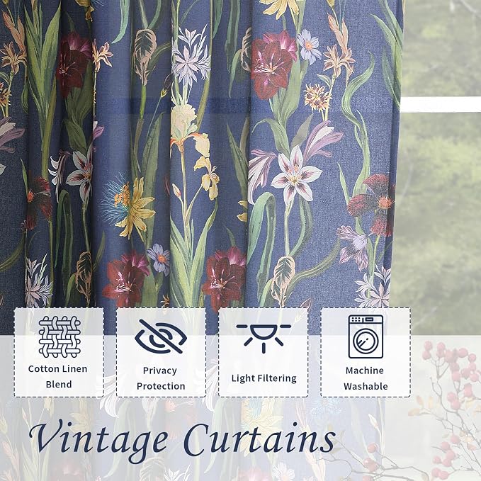 Schweek Navy Blue 84 Inches Length Boho Curtains 2 Panels - Image 4