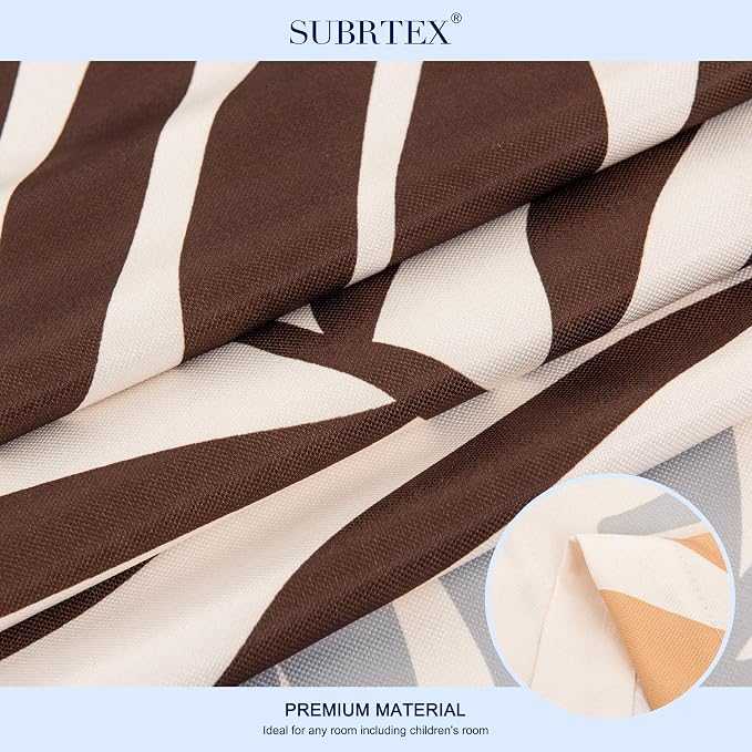 SUBRTEX Boho Leaf Printed Curtains 95 inch Long 2 Panels, Room Darkening - Image 2