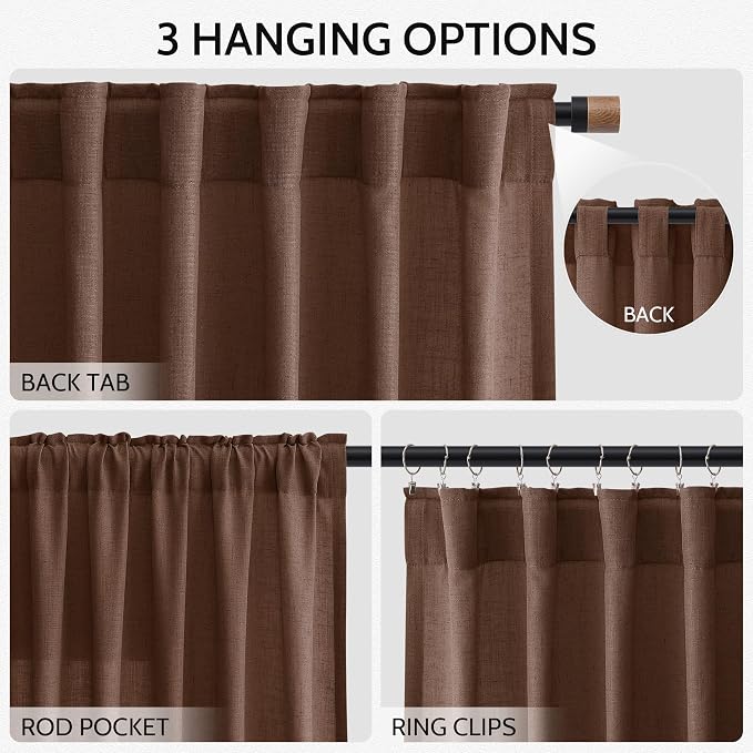 Mocha Brown Linen Curtains 90 Inch Length 2 Panels - Image 2