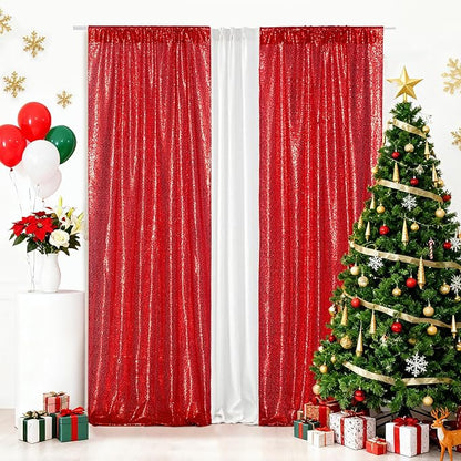 PartyDelight Red Sequin Backdrop Curtains 2x8ft 2 Panels | Sparkly 3mm sequins - Image 4