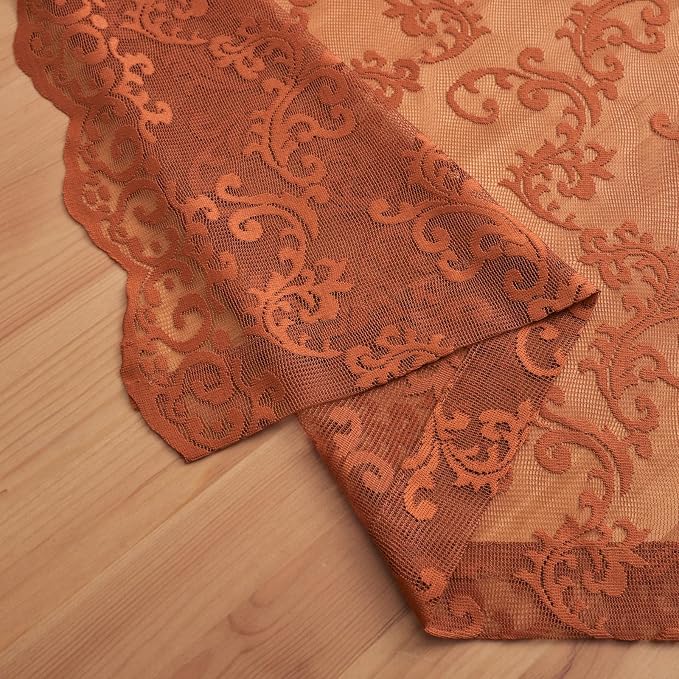 Brunt Orange Lace Curtains 63 Inch Length 2 Panels Set - Image 7
