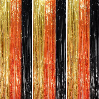 Voircoloria Black Gold Orange Fringe Backdrop Curtains, 3 Pack | Tinsel by Voircoloria