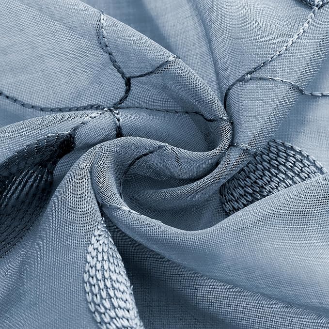 HOMEIDEAS Stone Blue Sheer Kitchen Curtains 30 X 24 Inch Length 2 Panels - Image 5