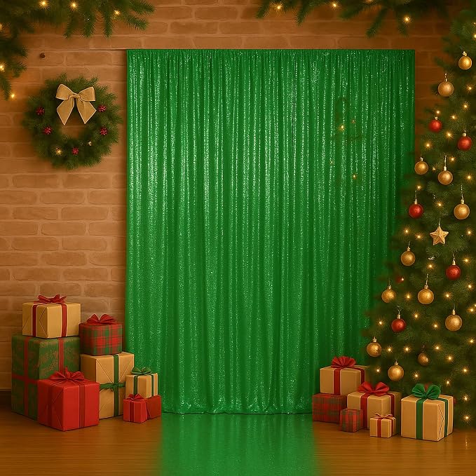 PartyDelight Green Sequin Backdrop Curtains 2x8ft 4 Panels | Sparkly 3mm sequins - Image 5