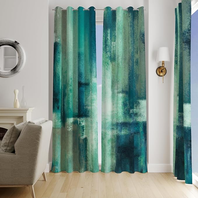 Asuexpect Teal Curtains 2 Panels Abstract Rust Curtain Room Darkening Grommet - Image 5