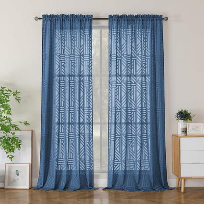 Simplebrand Semi Sheer Dusty Blue Curtains 96 Inches Long 2 Panels, Light by Simplebrand