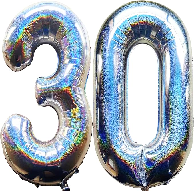 Jonhamwelbor 40 Inch Laser Silver 30 Balloon Numbers Foil Mylar Giant Balloon by Jonhamwelbor