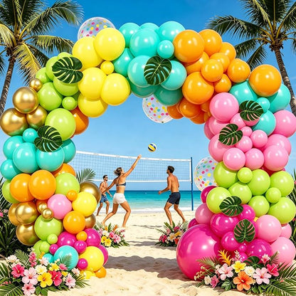 142pcs Summer Hawaiian Tropical Neon Balloon Arch Kit, Palm Leaves | Flamingo - Image 7