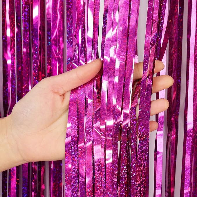 Rose Red Fringe Curtain Backdrop, 2 Pack Tinsel Foil Fringe Curtains Party - Image 2