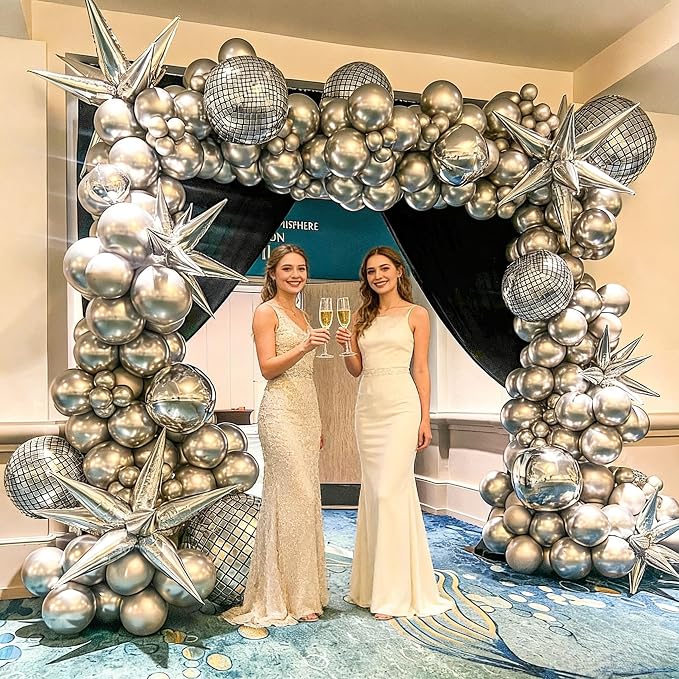 HILAVO 22 Inch Large 4D Metallic Silver Disco Ball Balloon - Image 2