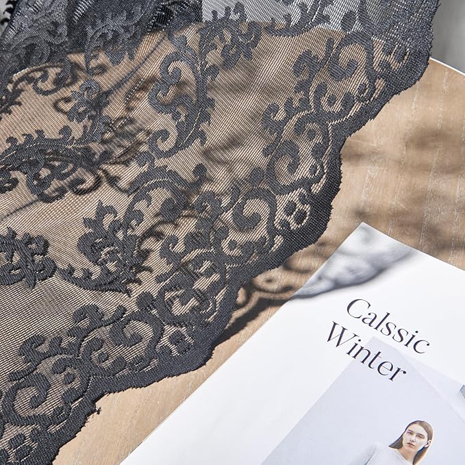 Black Lace Curtains 96 Inches Long 2 Panels Vintage French Floral Sheer - Image 6
