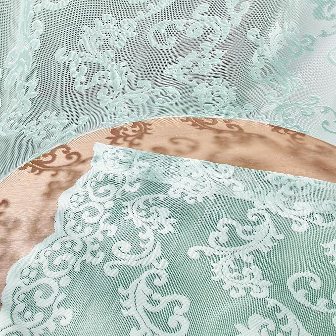 FOLKSIDE Pastel Turquoise Lace Curtains 63 Inch Length Western Paisley Aqua - Image 7