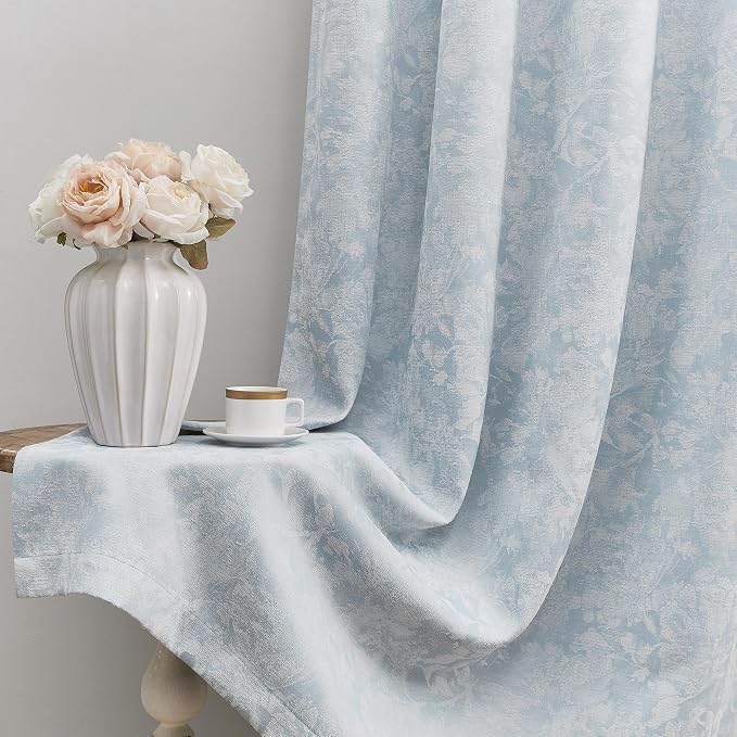 Beauoop Blue Floral Jacquard Blackout Curtains by Beauoop