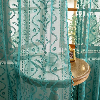 WAZZIO Boho Lace Curtains 2 Panels 72 Inch -Victorian Sheer Panel Drape French by WAZZIO