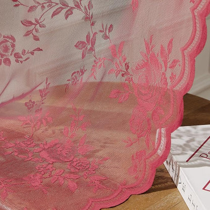 Coral Lace Curtains 108 Inches Long 2 Panels Rod Pocket Large Floral Embroidery - Image 6