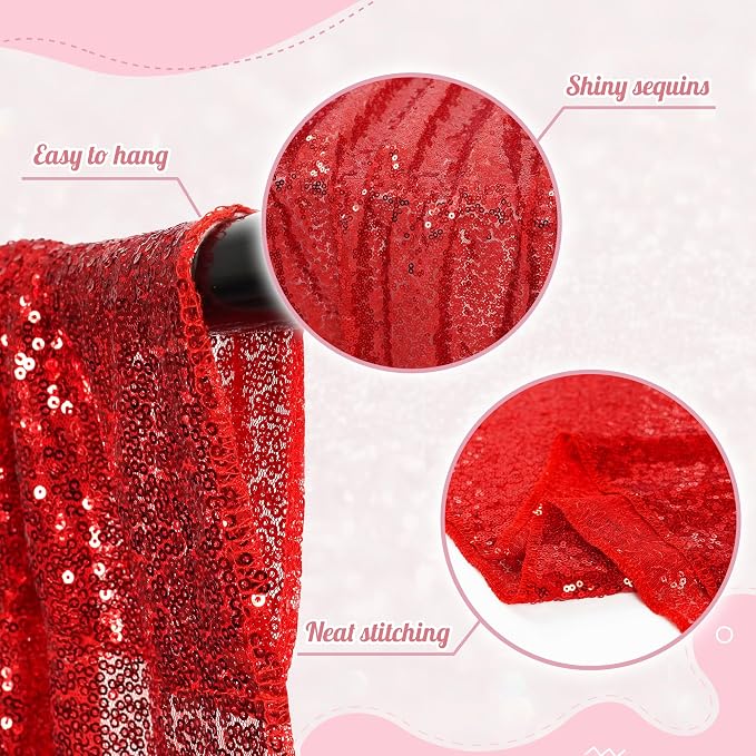 PartyDelight Red Sequin Backdrop Curtains 2x8ft 2 Panels | Sparkly 3mm sequins - Image 2