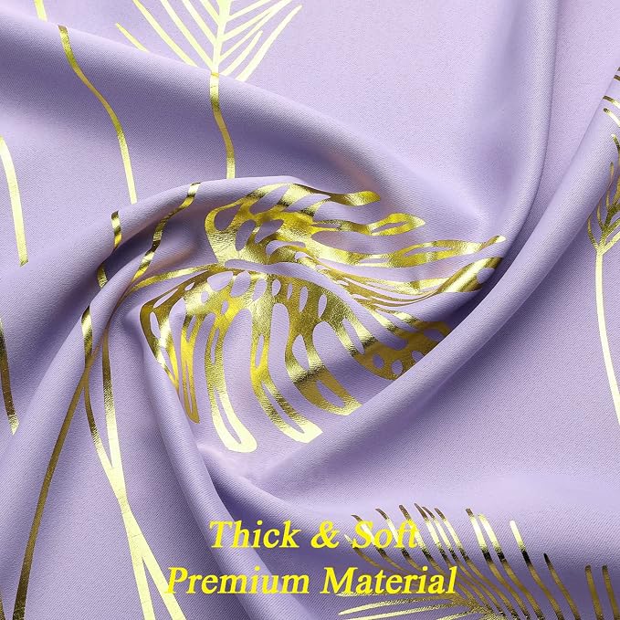 Lilac Blackout Curtains for Bedroom, Room Darkening Gold Palm Tree Pattern - Image 5