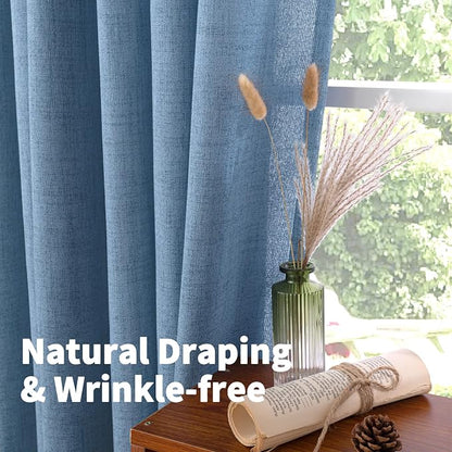 YoungsTex Denim Blue Linen Semi Sheer Curtains 80 Inch Length - Image 5