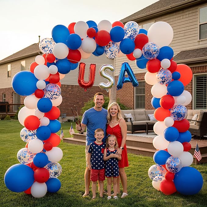 107 Pcs Red White and Blue Balloon Arch Kit, 16-Inch USA Foil Letters and - Image 6