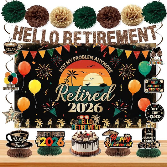 Holkcog Retirement Party Decoration, Vintage 2026 Retired Banner Background | by Holkcog