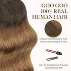 GOO GOO Tape in Hair Extensions Human Hair, 1D/2C/4E Chocolate Dip Color Melt, 18inch 25g 10pcs, Skin Weft Seamless Invisible, Silky Straight with Thick Ends, Remy Human Hair