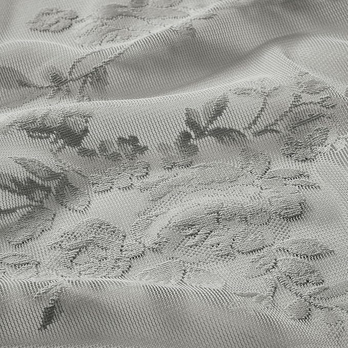 Grey Lace Curtains 108 Inches Long 2 Panels Gray Floral Curtains Embroidery Rod - Image 6