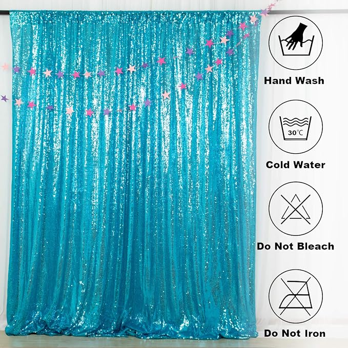 ShinyBeauty Sequin Backdrop 10x10FT Turquoise | Glitter Photo Background - Image 5