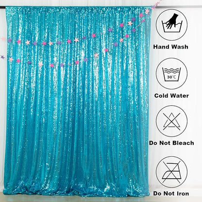 ShinyBeauty Sequin Backdrop 10x10FT Turquoise | Glitter Photo Background - Image 5