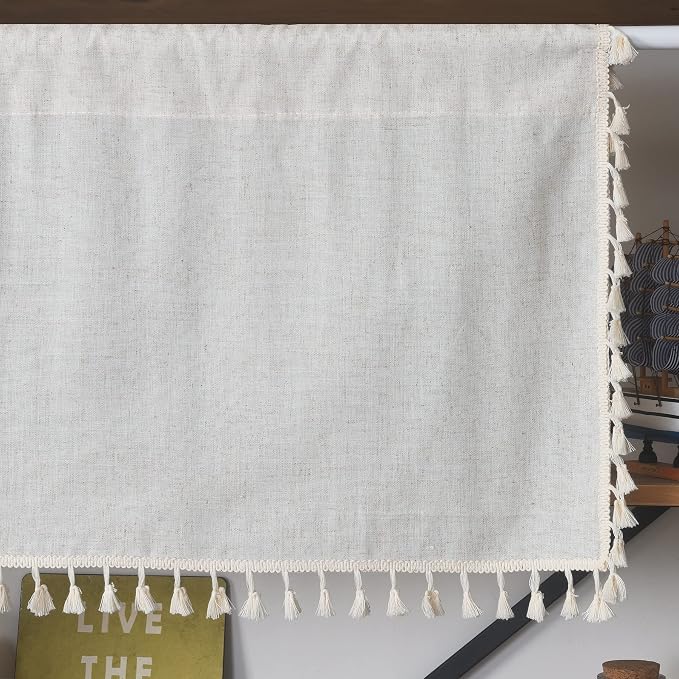 Sutuo Home Boho Sheer Curtain Valance Tier Cotton Linen - Image 3