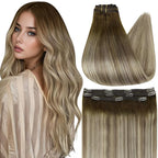 Full Shine Balayage Clip in Hair Extensions 60 G 3 Pcs Brown Ombre Ash Brown Mix Blonde Real Hair Extensions Clip in Human Hair Straight Remy Hairpiece for Women 20 Inch