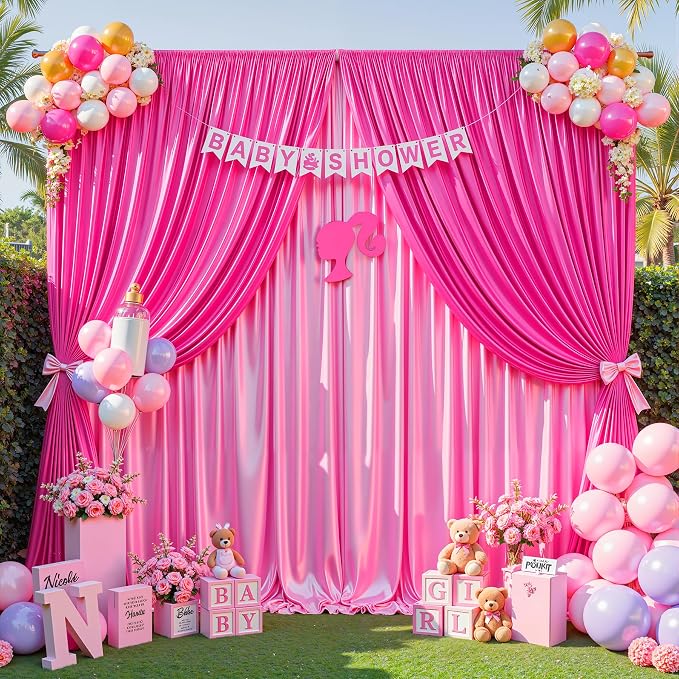 10x10 ft Hot Pink Glitter Backdrop Curtain - Image 7