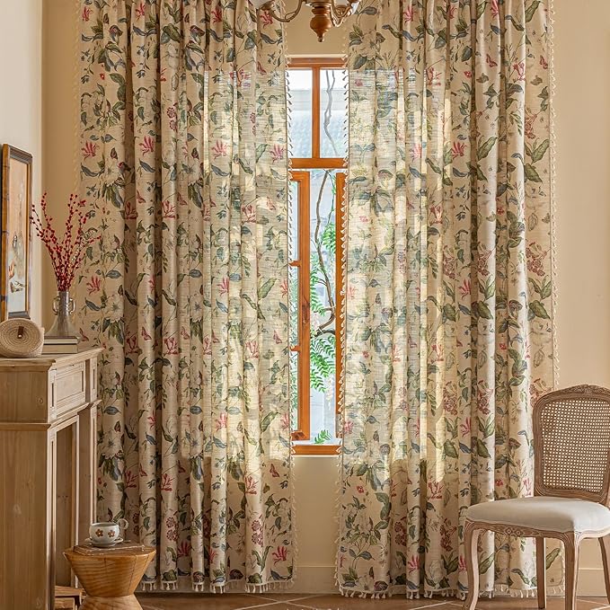ENJOYBRIDAL Floral Curtains 63 Inch Long Living Room Boho Drapes Short Bedroom by ENJOYBRIDAL