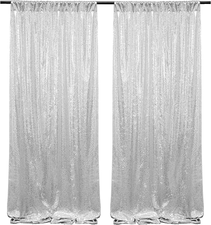 Silver Sequin Backdrop Curtains 2Panel 2x8ft - Image 9