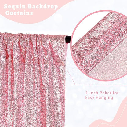Fuchsia Pink Sequin Backdrop Curtains 4 Pcs 2ftx8ft Glitter Shimmer Fabric | - Image 3