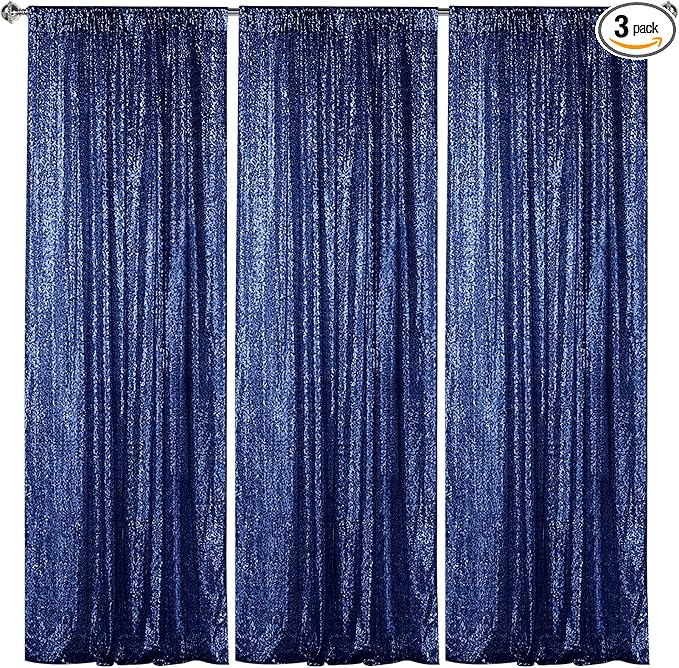 Sugargirl Navy Sequin Backdrop Curtain 3 Panels 2FTx8FT Glitter Navy Background by Sugargirl