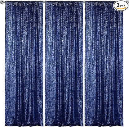 Sugargirl Navy Sequin Backdrop Curtain 3 Panels 2FTx8FT Glitter Navy Background by Sugargirl