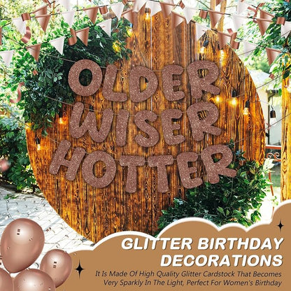 Fulmoon Set of 3 Pre Strung Older Wiser Hotter Glitter Banner Funny Birthday - Image 7