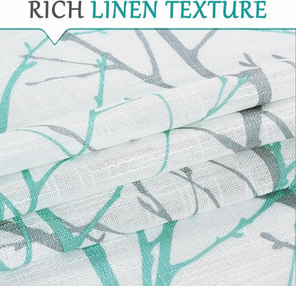 FMFUNCTEX Linen Aqua Blue White Semi Sheer Print Curtains 84 Inch 2 Panels | - Image 4