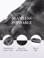 LUVME Seamless Clip in Hair Extensions Human Hair, 16 Inch 135g 9pcs Natural Black Hair Extensions Clip in Human Hair Sliky Straight Remy Human Hair Extensions