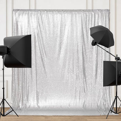 PartyDelight Silver Sequin Backdrop 6x6ft Sparkly Photo Curtain | 4 Inch Rod - Image 5