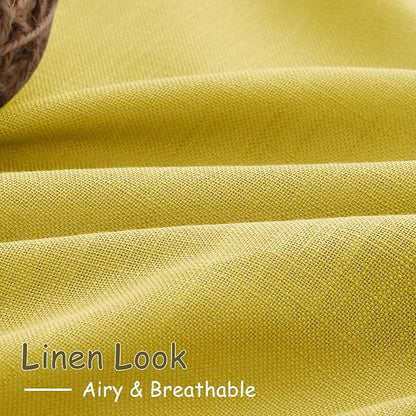 Celery Yellow Linen Curtains 90 Inches Long 2 Panel Set Back Tab Rod Pocket - Image 5